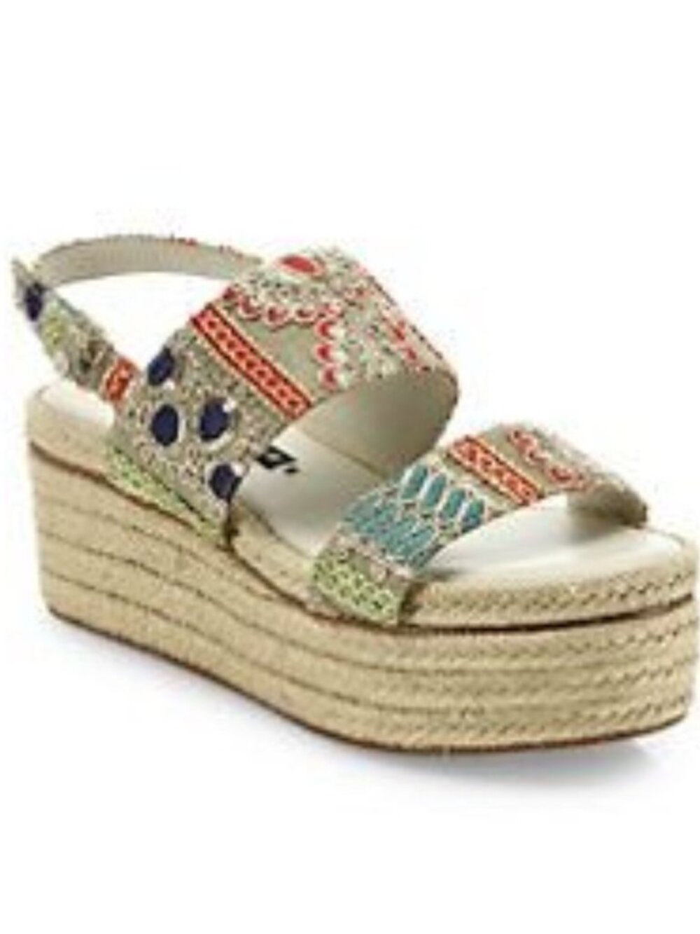 Alice + Olivia Anastasia sequin colorful embroidered platform jute espadrille
